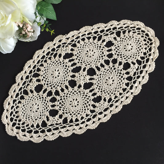 Vintage Crocheted Oval Cotton Lace Doily Placemat | Tray Cloth