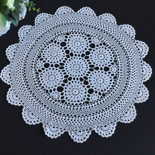 Large Round Cotton Crochet Lace Table Centre Mat | Mid-century Vintage Handmade