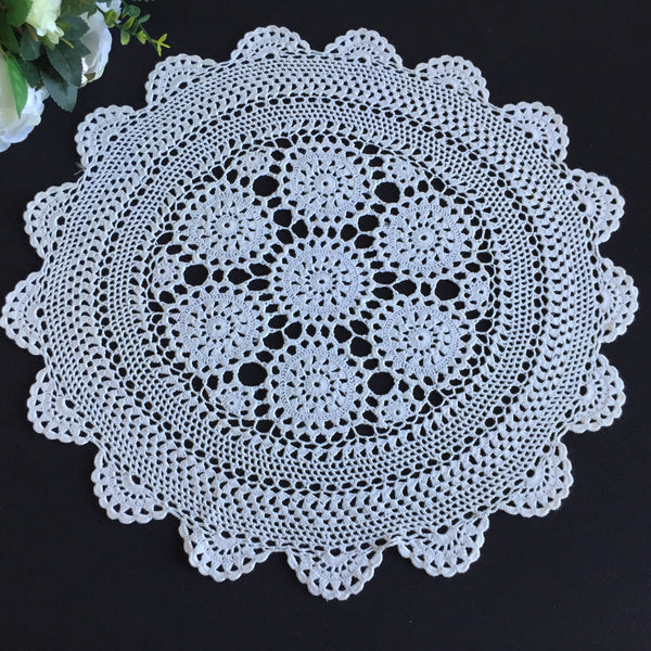 Large Round Cotton Crochet Lace Table Centre Mat | Mid-century Vintage Handmade