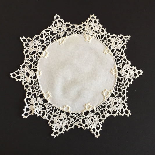 Edwardian Antique 11" White Cake Doily with Crochet Lace Border