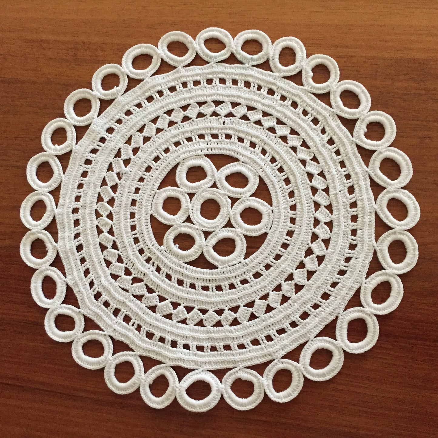 Set of 7 White Cotton Crocheted Placemat Doilies Handmade Vintage 1970s