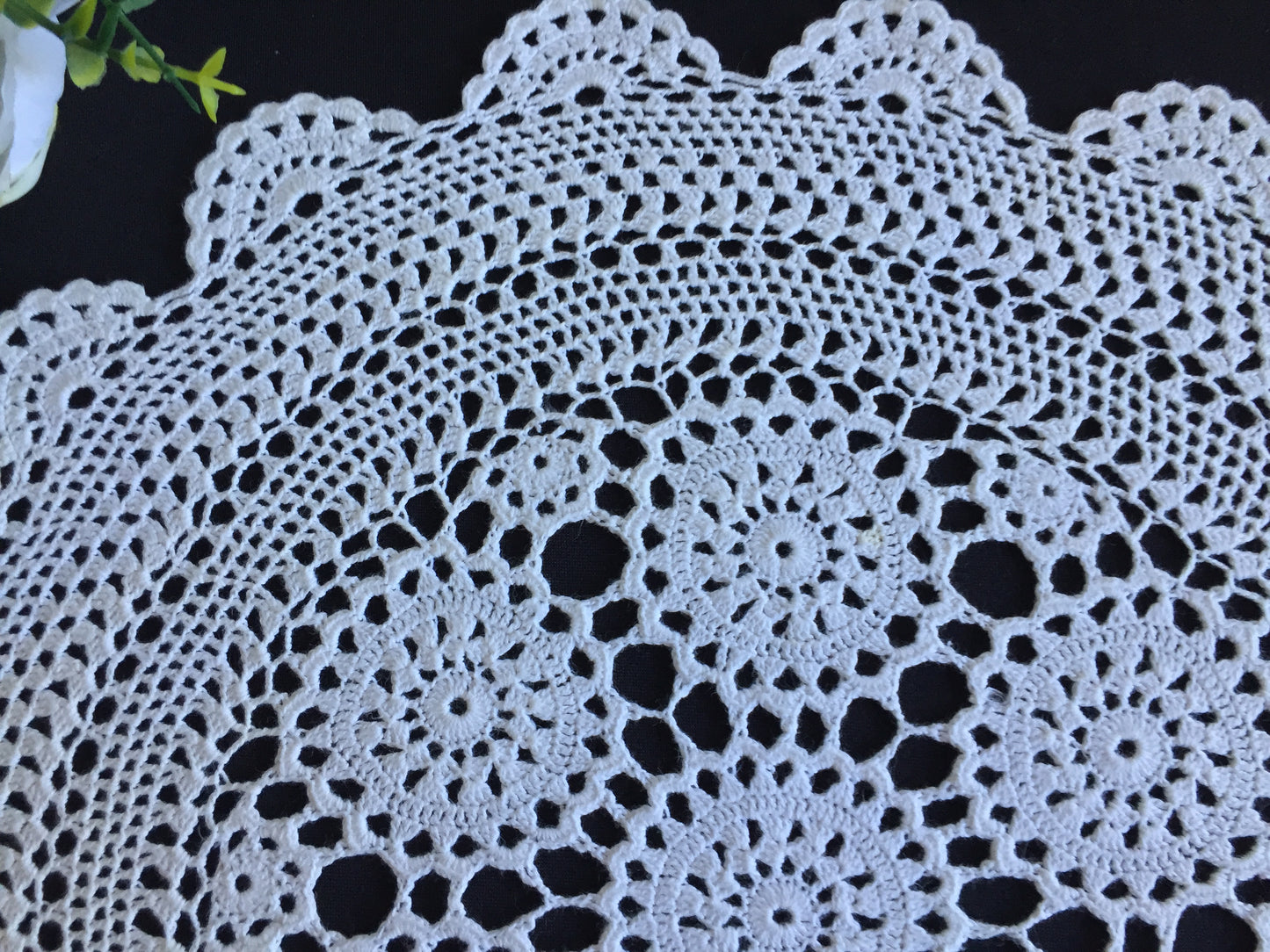 Large Round Cotton Crochet Lace Table Centre Mat | Mid-century Vintage Handmade