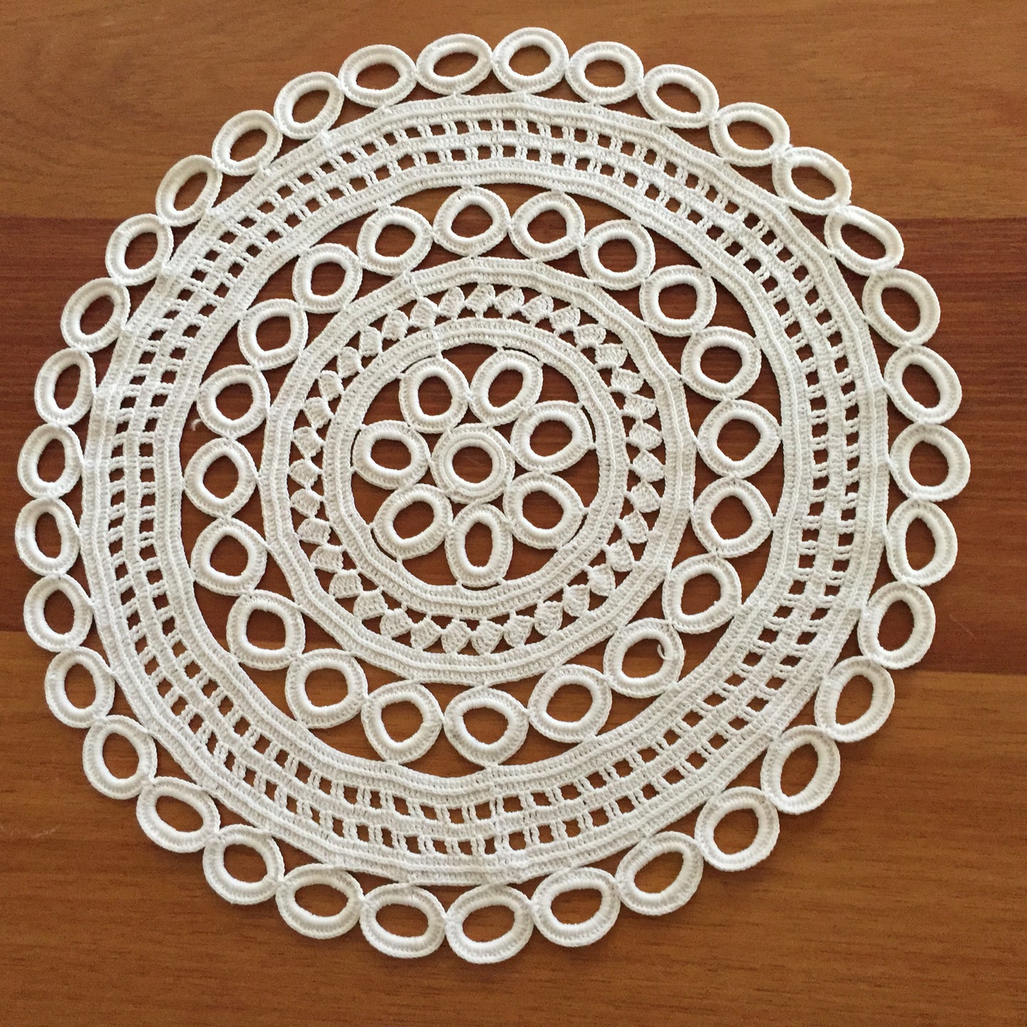 Set of 7 White Cotton Crocheted Placemat Doilies Handmade Vintage 1970s