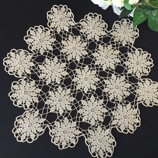 Large Ecru Cotton 18" Crochet Lace Table Centre Doily Handmade Vintage 1950s