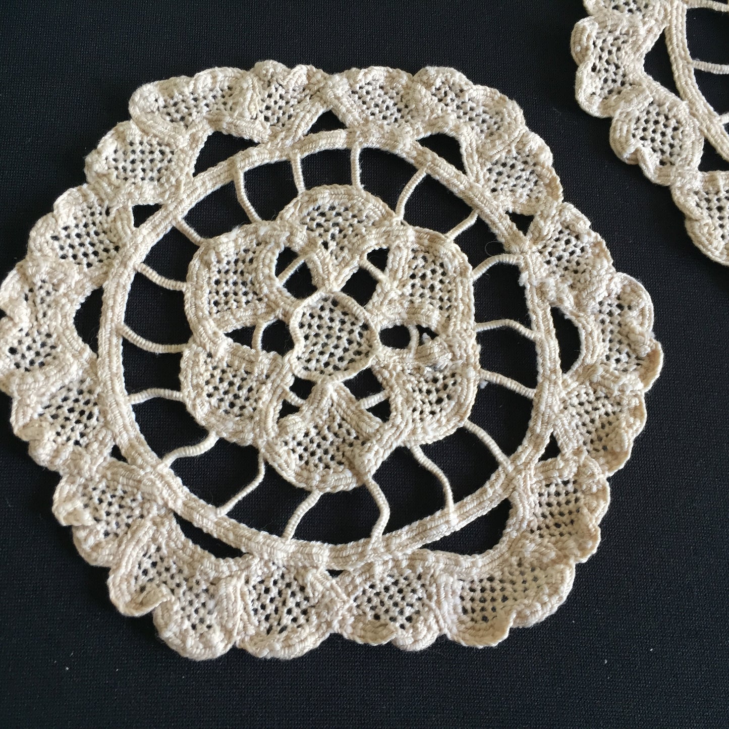Pair of Vintage Handmade Venetian Style 5.5" Ecru Needle Lace Doilies