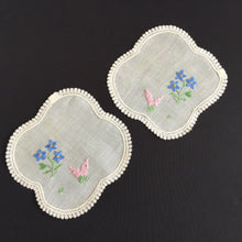 Load image into Gallery viewer, Vintage Embroidered Sheer Muslin Doily: Crinoline Lady / Garden Flowers