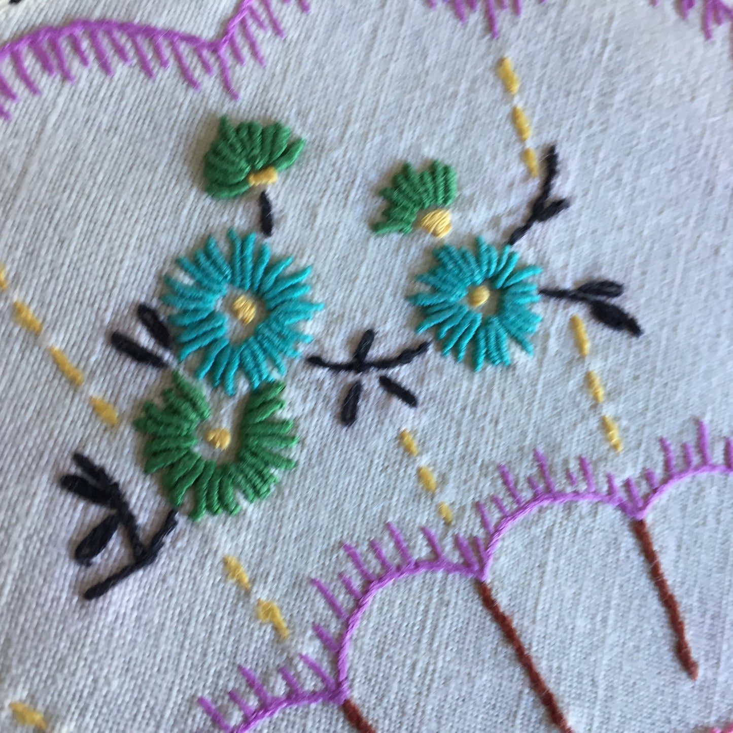 Hand Embroidered 3 Pce Duchess Set: Crinoline Lady Design | Vintage Doilies