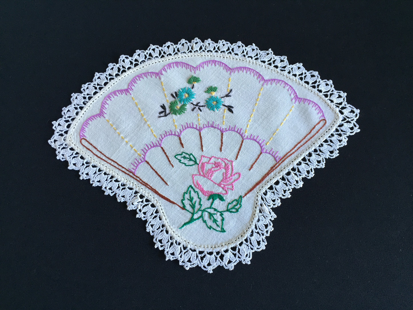 Hand Embroidered 3 Pce Duchess Set: Crinoline Lady Design | Vintage Doilies
