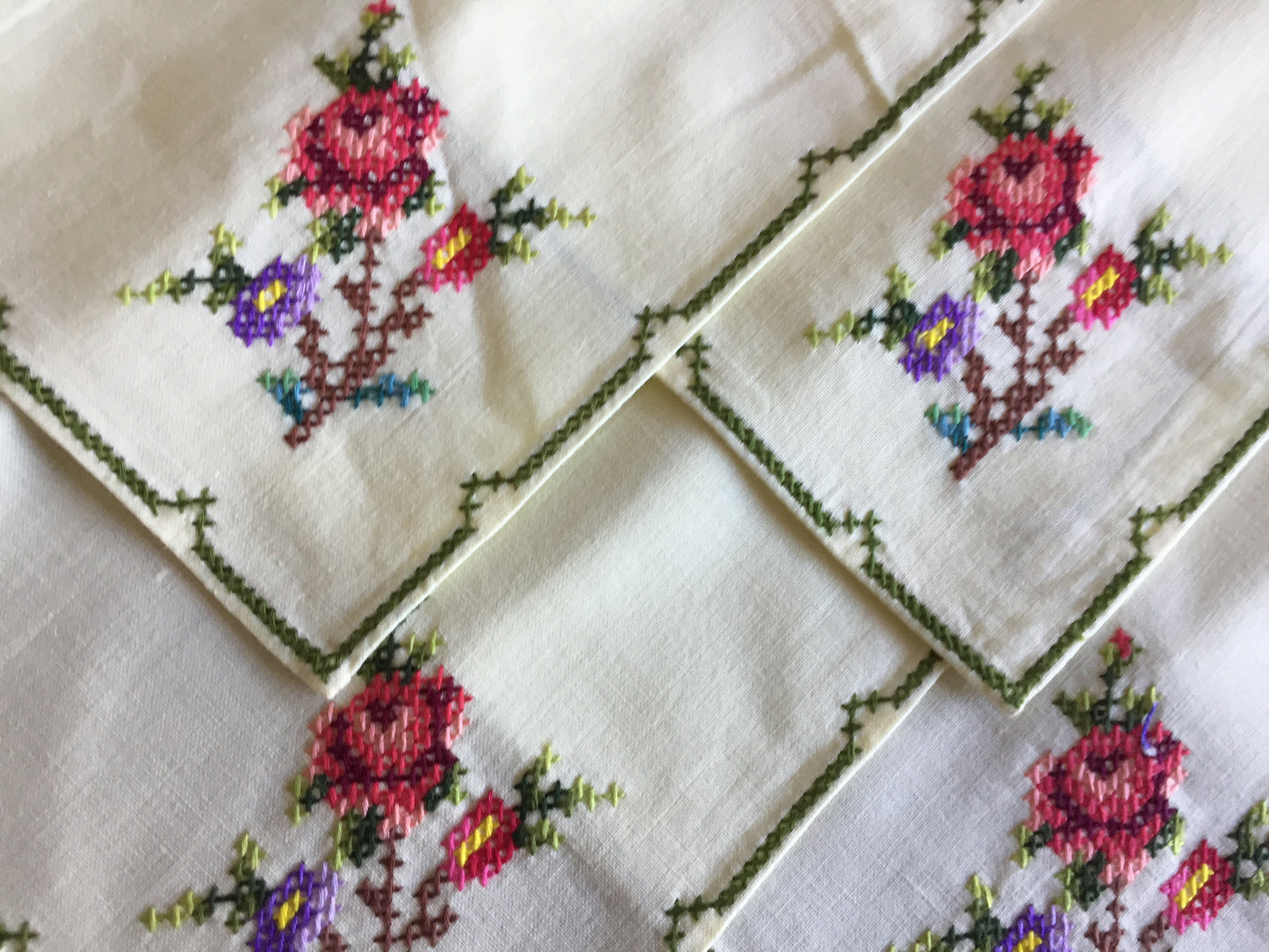 Vintage Cross Stitch Hand Embroidered Cotton Reusable Napkins