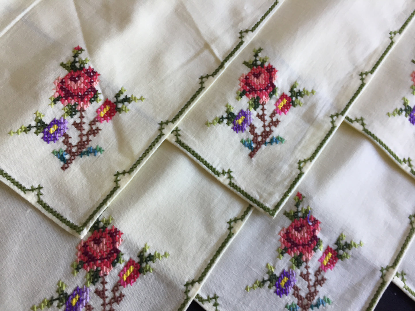Vintage Cross Stitch Hand Embroidered Cotton Reusable Napkins