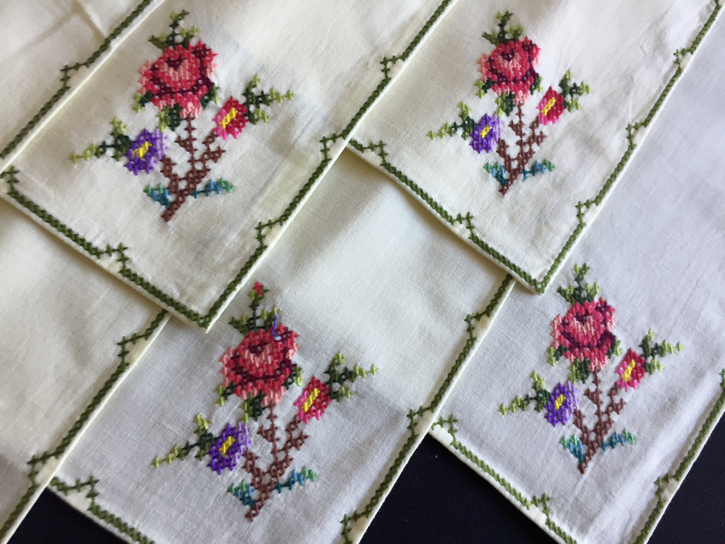 Vintage Cross Stitch Hand Embroidered Cotton Reusable Napkins