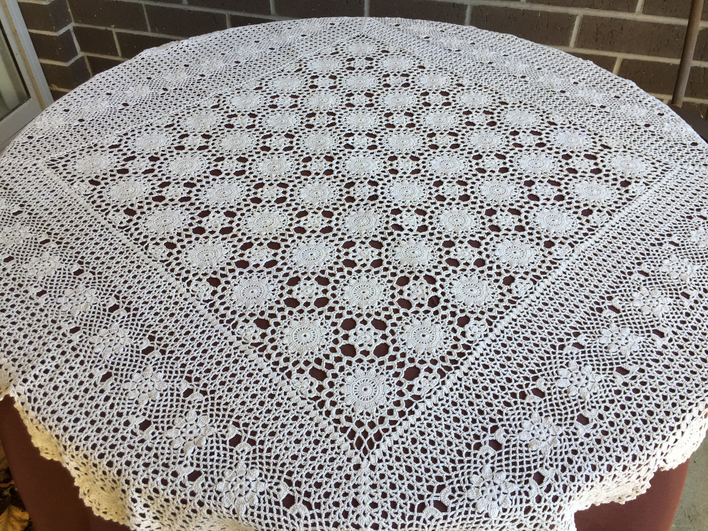 Mid-century Vintage Crochet Lace Tablecloth Natural Ecru Cotton