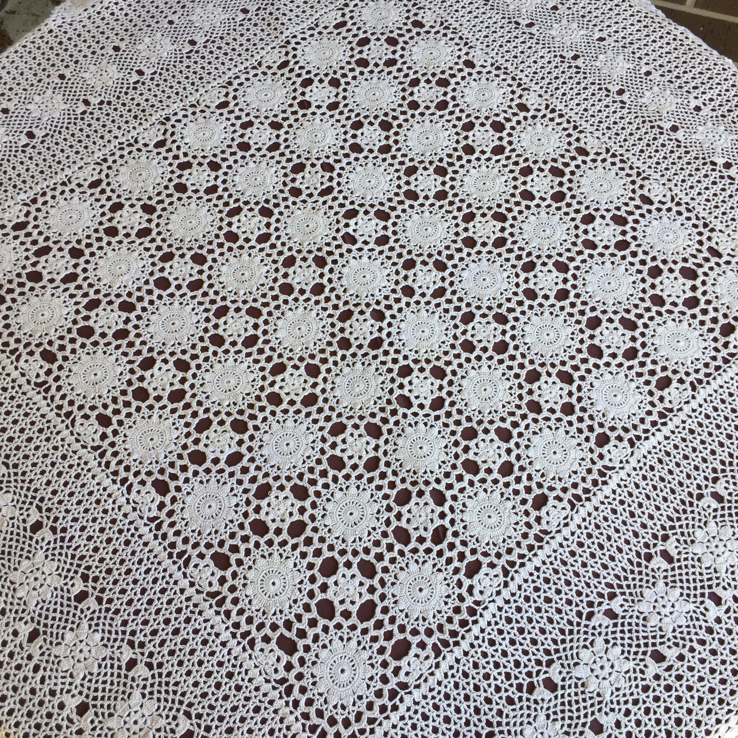 Mid-century Vintage Crochet Lace Tablecloth Natural Ecru Cotton