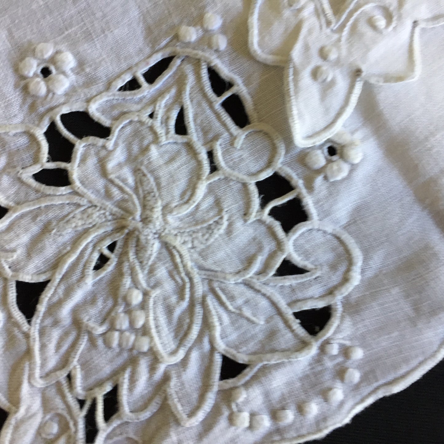 Set of 6 Edwardian Antique Madeira Hand Embroidered White Reusable Linen Napkins
