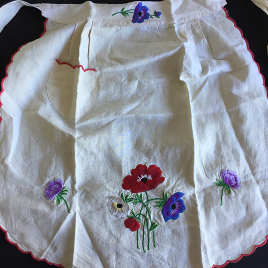 Embroidered 1990s Vintage Kitchen Half Apron with One Pocket XS/S/M Size