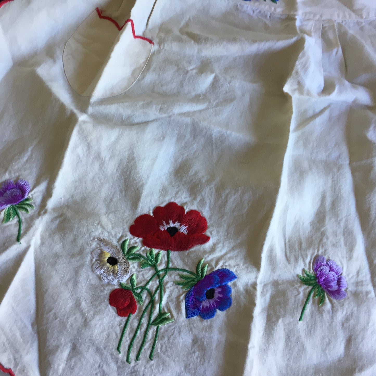 Embroidered 1990s Vintage Kitchen Half Apron with One Pocket XS/S/M Size