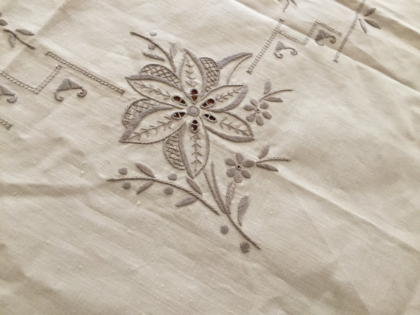 Unused Vintage Madeira Cutwork Handmade Embroidered Supper Cloth