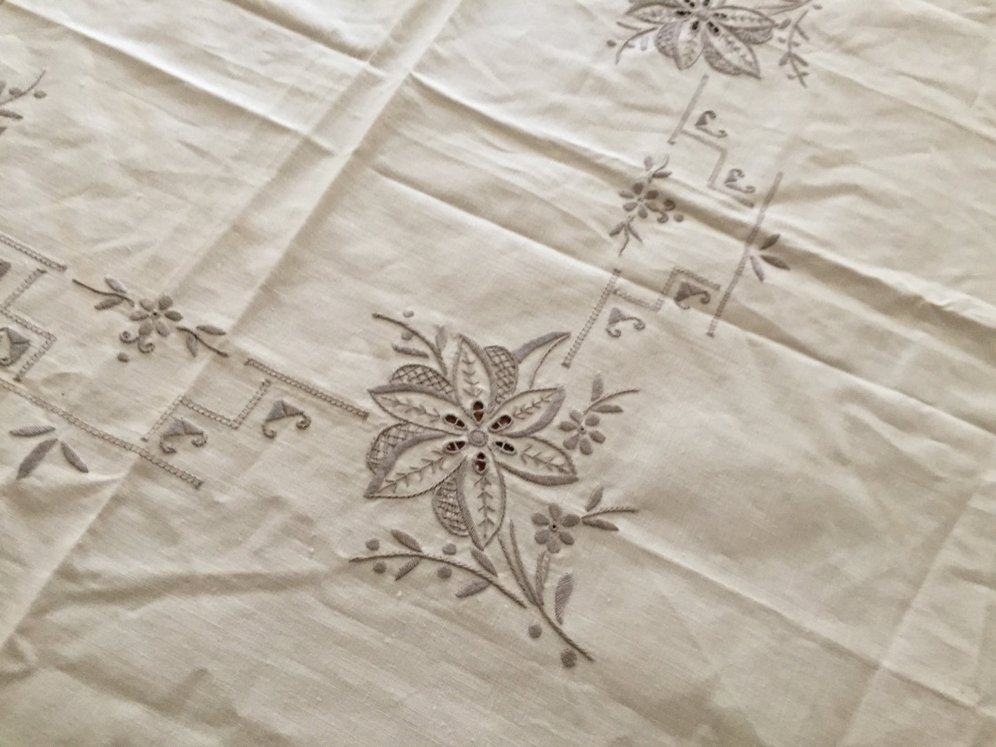 Unused Vintage Madeira Cutwork Handmade Embroidered Supper Cloth