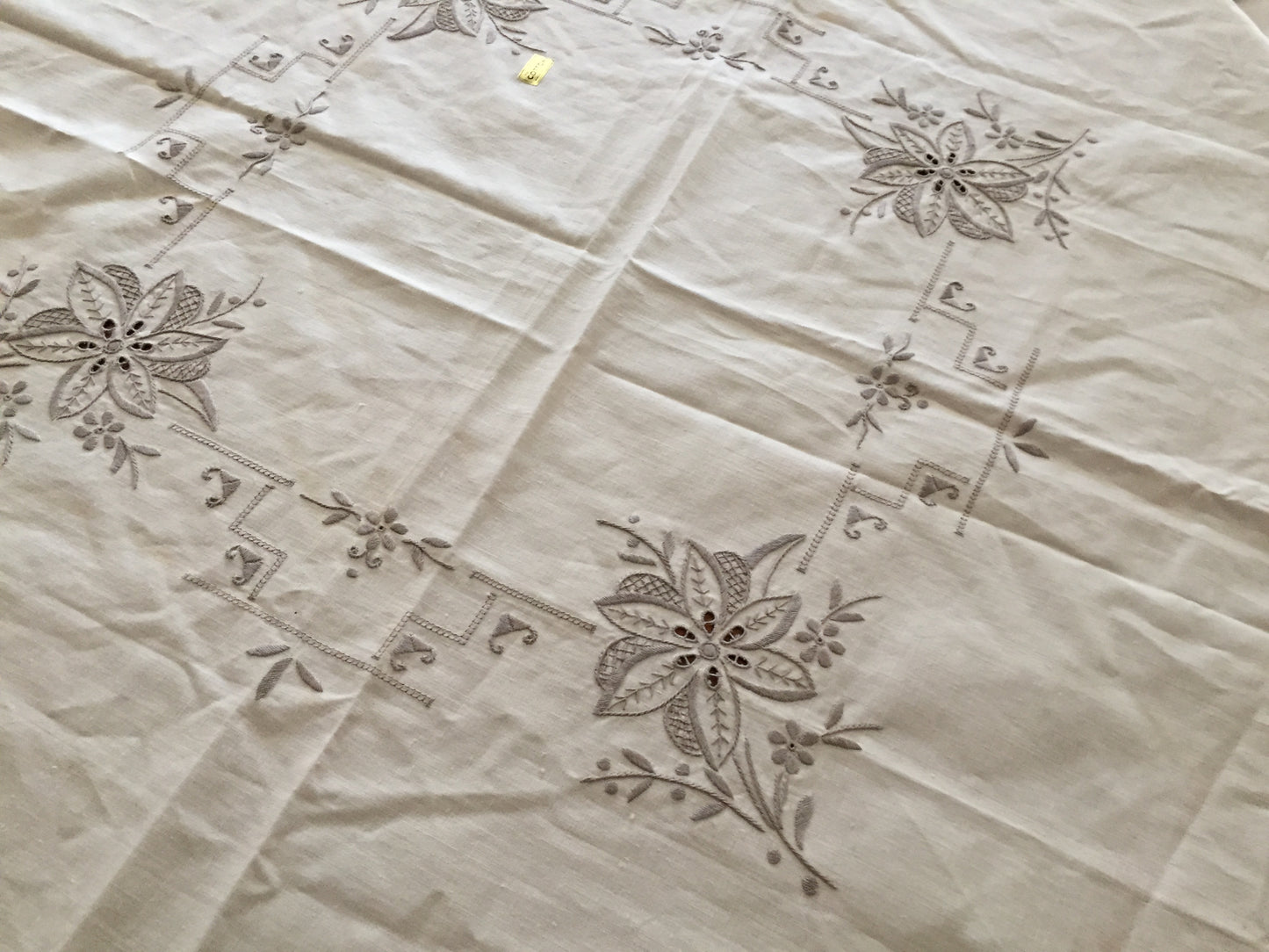 Unused Vintage Madeira Cutwork Handmade Embroidered Supper Cloth