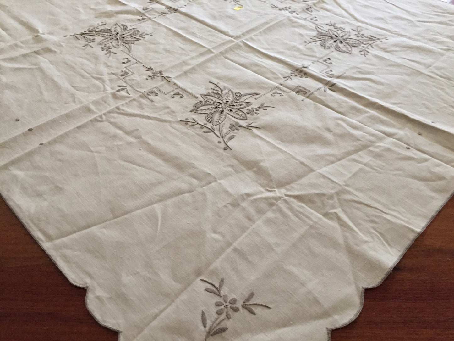 Unused Vintage Madeira Cutwork Handmade Embroidered Supper Cloth