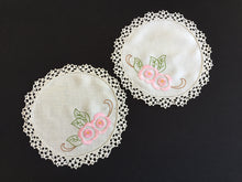 Load image into Gallery viewer, Australian Vintage Hand Embroidered Linen Doily Pair