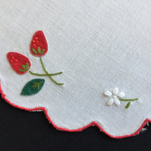 Load image into Gallery viewer, Vintage White Cotton Doily with Hand Embroidered Strawberry Pattern