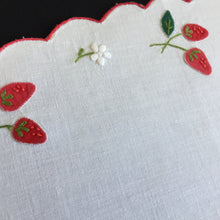 Load image into Gallery viewer, Vintage White Cotton Doily with Hand Embroidered Strawberry Pattern