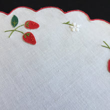 Load image into Gallery viewer, Vintage White Cotton Doily with Hand Embroidered Strawberry Pattern