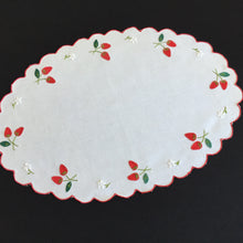 Load image into Gallery viewer, Vintage White Cotton Doily with Hand Embroidered Strawberry Pattern