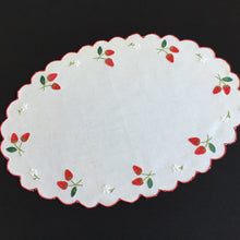Load image into Gallery viewer, Vintage White Cotton Doily with Hand Embroidered Strawberry Pattern