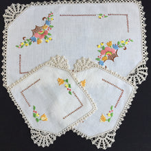 Load image into Gallery viewer, Australian Vintage Hand Embroidered Floral Duchess / Dressing Table Doily Set (3 Piece)