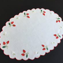 Load image into Gallery viewer, Vintage White Cotton Doily with Hand Embroidered Strawberry Pattern
