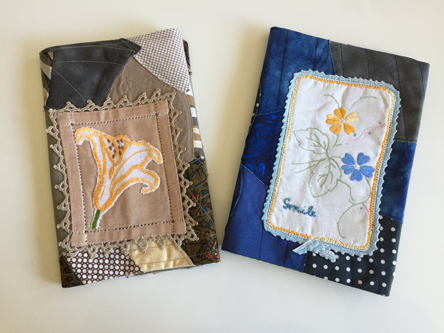 Handmade Adjustable Book Cover, Embroidered Floral Sleeve, Patchwork Book Protector