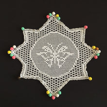 Load image into Gallery viewer, White Filet Crochet Lace Beaded Jug Cover Doily with Butterfly