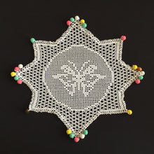 Load image into Gallery viewer, White Filet Crochet Lace Beaded Jug Cover Doily with Butterfly
