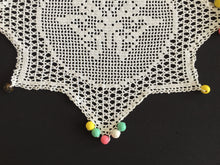 Load image into Gallery viewer, White Filet Crochet Lace Beaded Jug Cover Doily with Butterfly