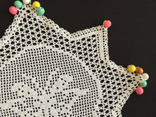Load image into Gallery viewer, White Filet Crochet Lace Beaded Jug Cover Doily with Butterfly