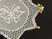 Load image into Gallery viewer, White Filet Crochet Lace Beaded Jug Cover Doily with Butterfly