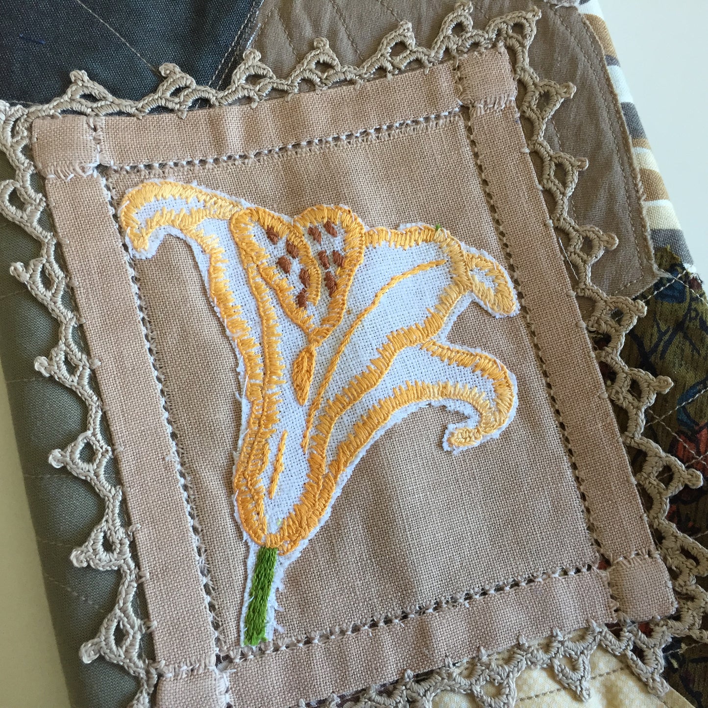 Handmade Adjustable Book Cover, Embroidered Floral Sleeve, Patchwork Book Protector