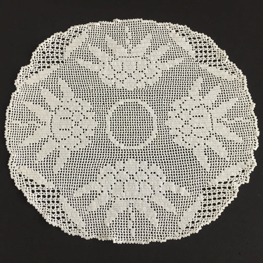 Waratah Flower Filet Crochet Lace White Cotton Handmade Vintage Doily