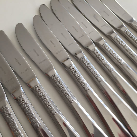 Stainless Steel Vintage Flatware Set of 12 Grosvenor Knives