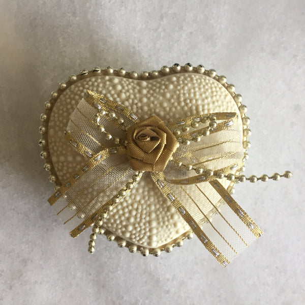 Heart Shaped Jewelry Box | Romantic Keepsake Decor with Roses and Bow