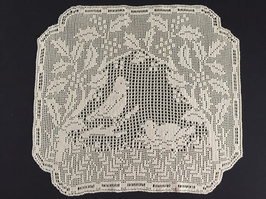 Mary Card Designed "Holly and Robin" Chair Set (1931) Large Vintage Crochet Lace Chairback Doily
