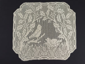 Mary Card Designed "Holly and Robin" Chair Set (1931) Large Vintage Crochet Lace Chairback Doily