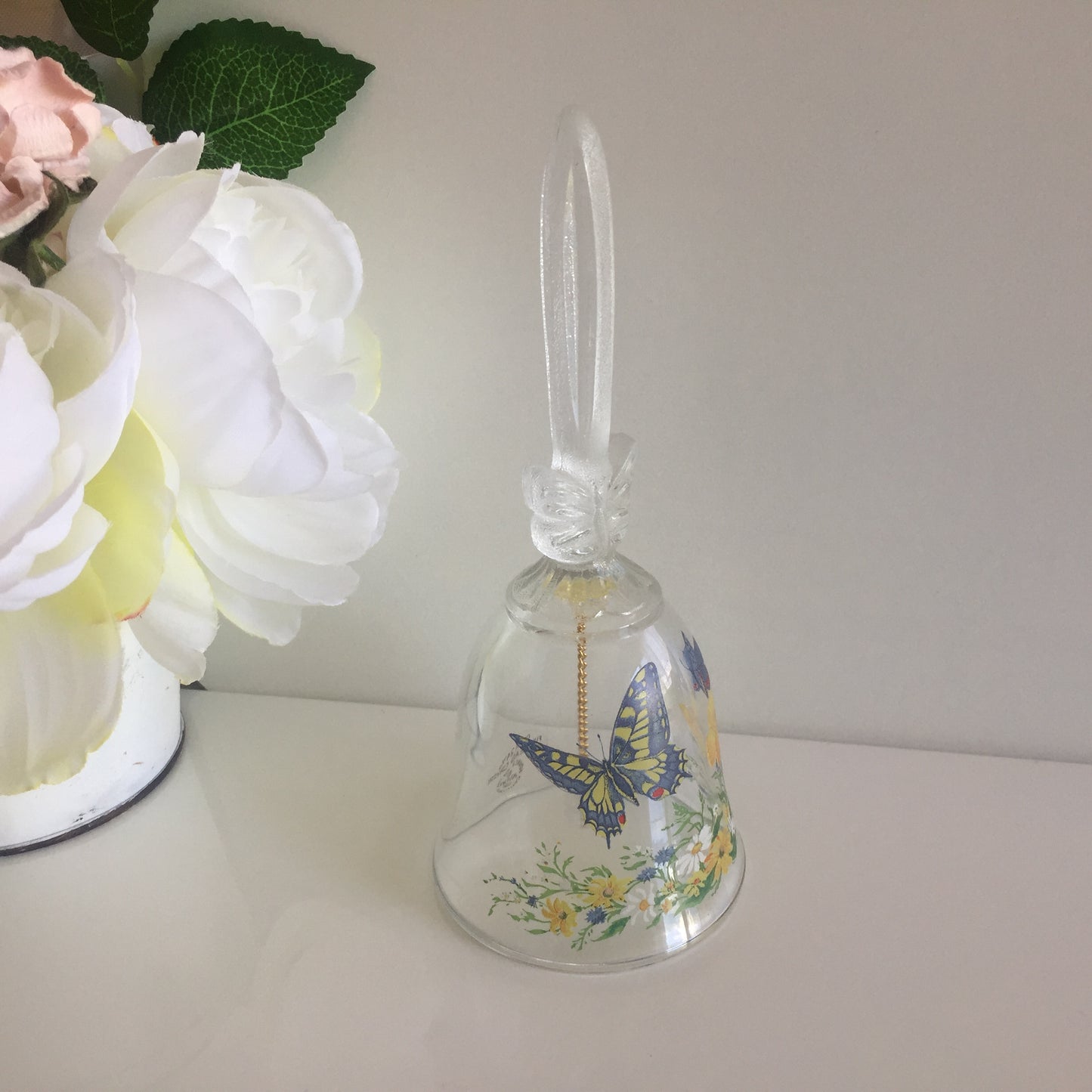 1990 Vintage Collectible AVON Crystal Bell with Butterflies Pattern