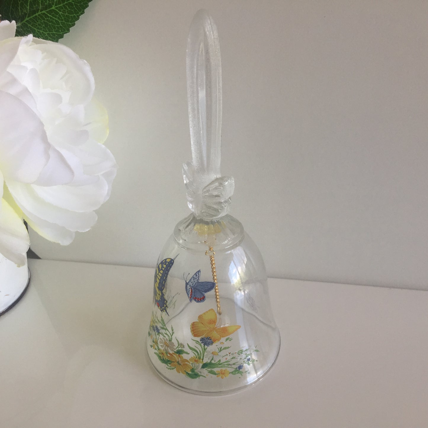 1990 Vintage Collectible AVON Crystal Bell with Butterflies Pattern