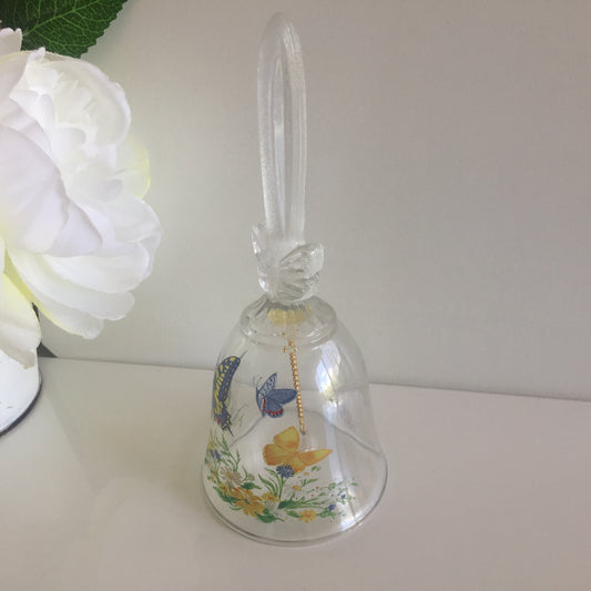 1990 Vintage Collectible AVON Crystal Bell with Butterflies Pattern