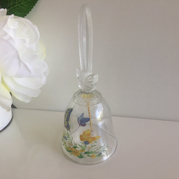 1990 Vintage Collectible AVON Crystal Bell with Butterflies Pattern
