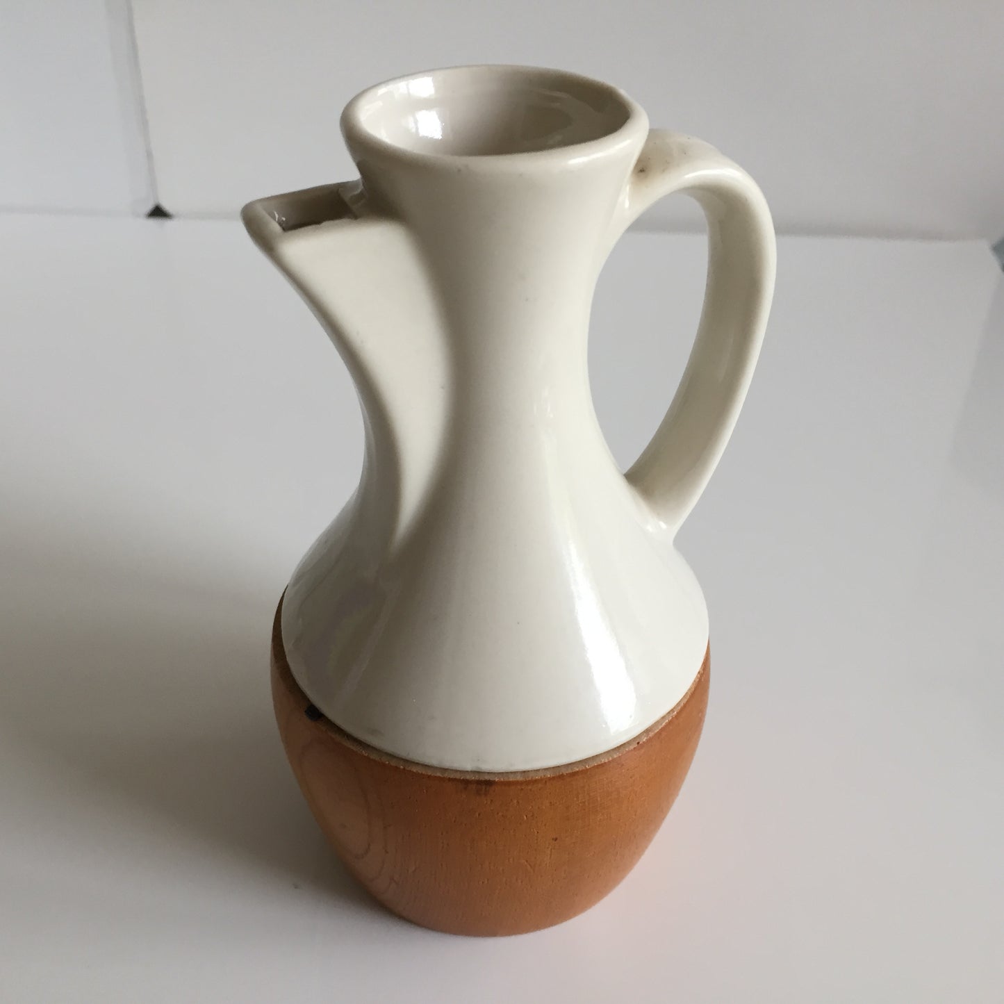 Japanese Made 1970s Vintage Ceramic and Wood Oil Cruet