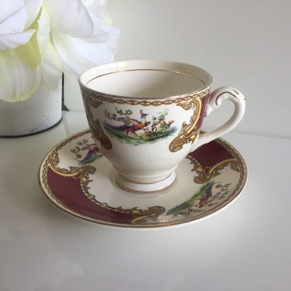 1940s Vintage Myott Staffordshire Chelsea Bird Teacup and Saucer Set